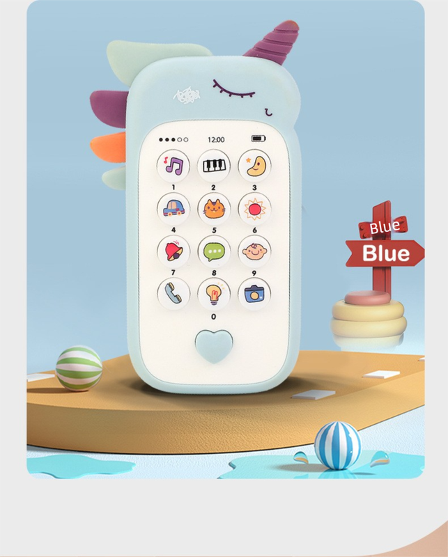 Unicorn Baby Toy Phone Music & Light Learning Mobile Teether for Toddlers Interactive English Educational Gift Blue.