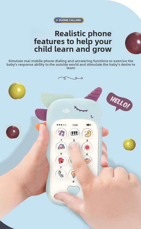 Unicorn Baby Toy Phone Music & Light Learning Mobile Teether for Toddlers Interactive English Educational Gift Blue.