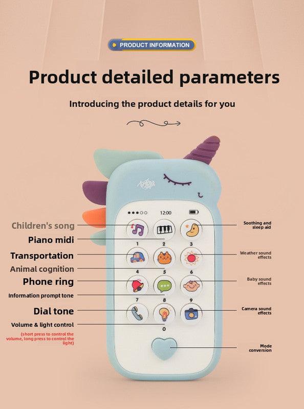 Unicorn Baby Toy Phone Music & Light Learning Mobile Teether for Toddlers Interactive English Educational Gift Blue.