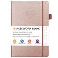 Rose Gold Password Log Book with Alphabetical Tabs Internet Address Organizer Small PU Leather Notebook with Owl Design Pen Holder and Inner Pocket Ideal for Home and Office.