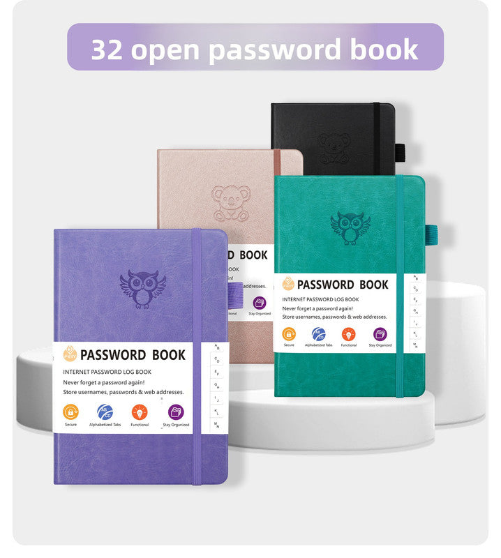 Rose Gold Password Log Book with Alphabetical Tabs Internet Address Organizer Small PU Leather Notebook with Owl Design Pen Holder and Inner Pocket Ideal for Home and Office.