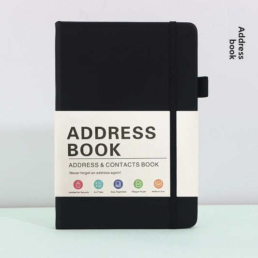 Black Address Book with Alphabetical Tabs B6 Hardcover Telephone & Contact Organizer with Pen Holder & Elastic Band for Home Office.