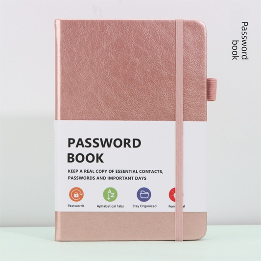 Rose Gold Password Book with Alphabetical Tabs B6 Hardcover Internet Address Logbook & Password Organizer with Pen Loop Elastic Band and Inner Pocket.