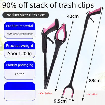 Purple and Black Handle Foldable Grabber Reacher Tool - 83cm Aluminium Litter Picker with Magnetic Tip - Lightweight Mobility Aid for Garden & Home Rubbish Cleanup