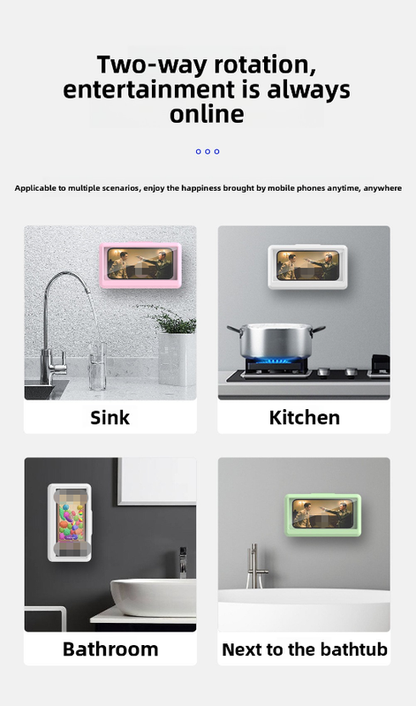 Waterproof Shower Phone Holder Purple Wall Mount - 360° Rotating Retractable Anti-Fog Touch Screen Case for Bathroom & Kitchen - Fits Phones up to 6.8 Inch
