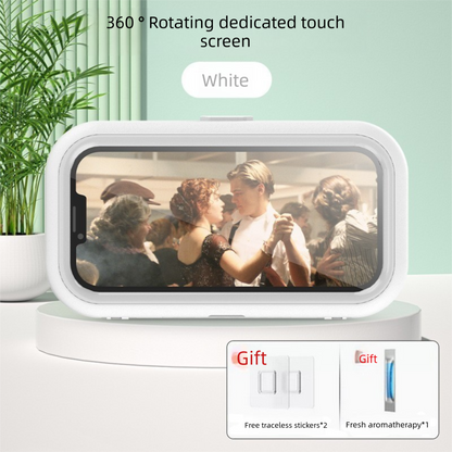Waterproof Shower Phone Holder Wall Mount with Aromatherapy - 360° Rotating & Retractable Anti-Fog Case - Drill-Free Bathroom & Kitchen Mobile Stand - White