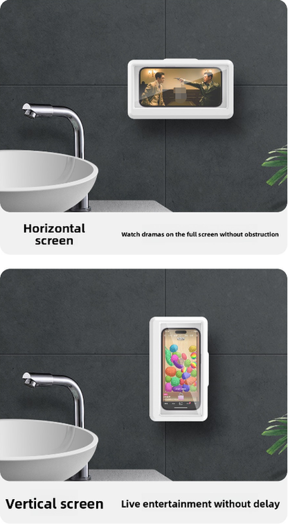 Waterproof Shower Phone Holder Wall Mount with Aromatherapy - 360° Rotating & Retractable Anti-Fog Case - Drill-Free Bathroom & Kitchen Mobile Stand - White