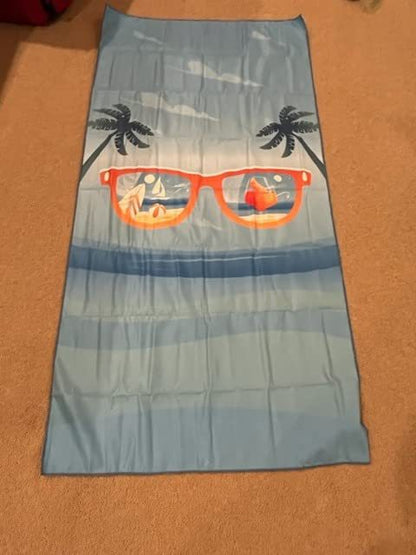 Sand Free Microfibre Beach Towel - Quick Dry Lightweight Travel Towel 70x150cm(240GSM) - 3D Sunglasses Print for Summer, Pool & Camping