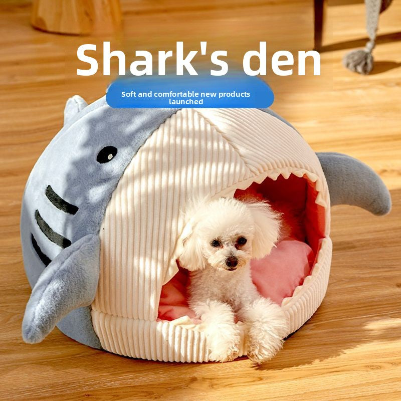 Novelty Shark Pet Cave Bed Enclosed Cozy Sleeping Nest for Cats and Small Dogs Soft Flannel Year Round Comfort Light Gray L Size