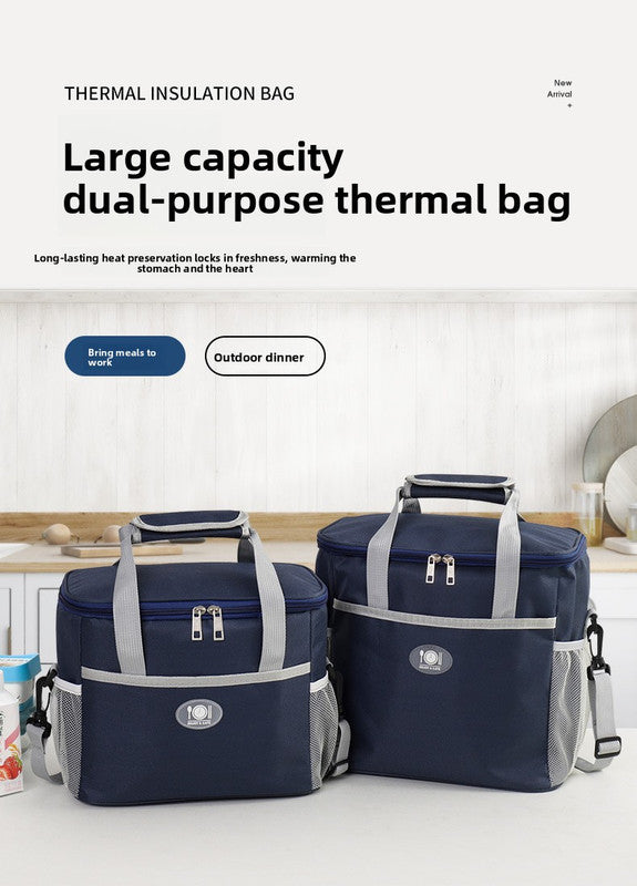 Large Insulated Cooler Bag Thermal Lunch Tote 16L Capacity with Adjustable Shoulder Strap for Picnics Camping & Work Navy Blue