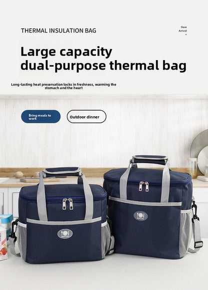 Large Insulated Cooler Bag Thermal Lunch Tote 16L Capacity with Adjustable Shoulder Strap for Picnics Camping & Work Navy Blue
