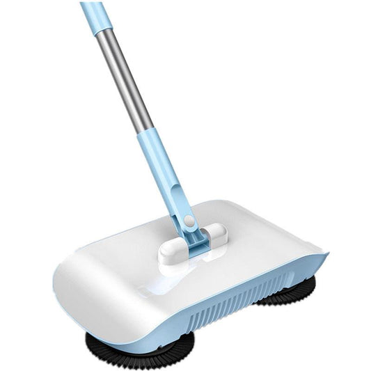 2-in-1 Manual Push Sweeper & Mop with One Original Cloth - Handheld Floor Cleaner with Sealed Dustbin - Lightweight Cordless Design for Hardwood, Tile, and Marble Floors - Blue.