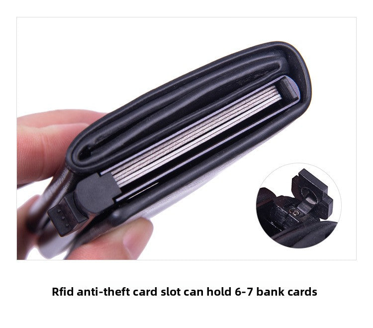 RFID Blocking Pop-Up Card Wallet with AirTag Holder - Automatic Slider Aluminium Smart Case with Cash Compartment - Slim Minimalist Coffee Brown Leather Design (AirTag Not Included)