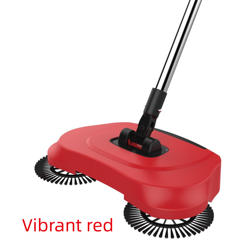3-in-1 Hand Push Floor Sweeper - Manual Spinning Broom, Dustpan & Mop Combo - Silent Non-Electric Cleaning for Hardwood & Tiles - Vitality Red.