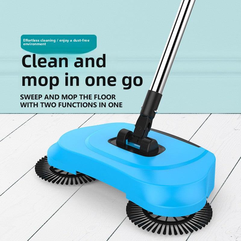 3-in-1 Hand Push Floor Sweeper - Manual Spinning Broom, Dustpan & Mop Combo - Silent Non-Electric Cleaning for Hardwood & Tiles - Vitality Red.