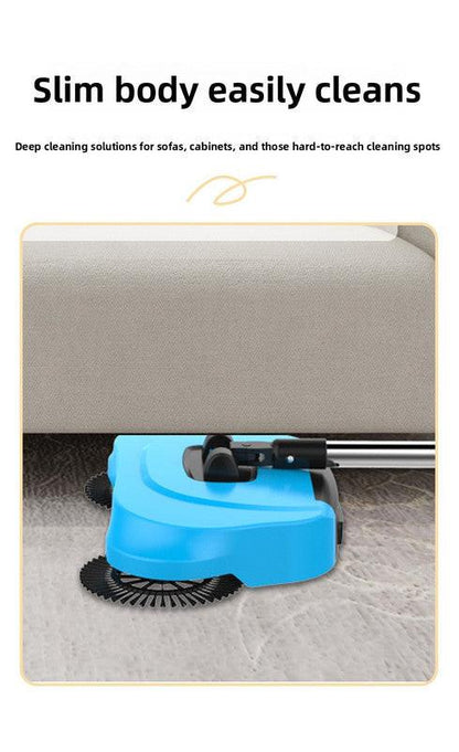 3-in-1 Hand Push Floor Sweeper - Manual Spinning Broom, Dustpan & Mop Combo - Silent Non-Electric Cleaning for Hardwood & Tiles - Vitality Red.