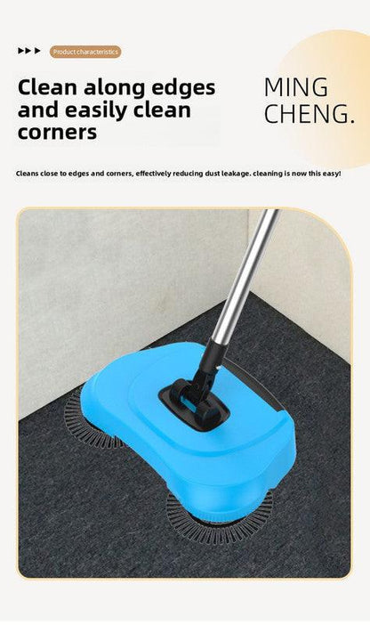 3-in-1 Hand Push Floor Sweeper - Manual Spinning Broom, Dustpan & Mop Combo - Silent Non-Electric Cleaning for Hardwood & Tiles - Vitality Red.