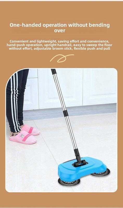 3-in-1 Hand Push Floor Sweeper - Manual Spinning Broom, Dustpan & Mop Combo - Silent Non-Electric Cleaning for Hardwood & Tiles - Vitality Red.