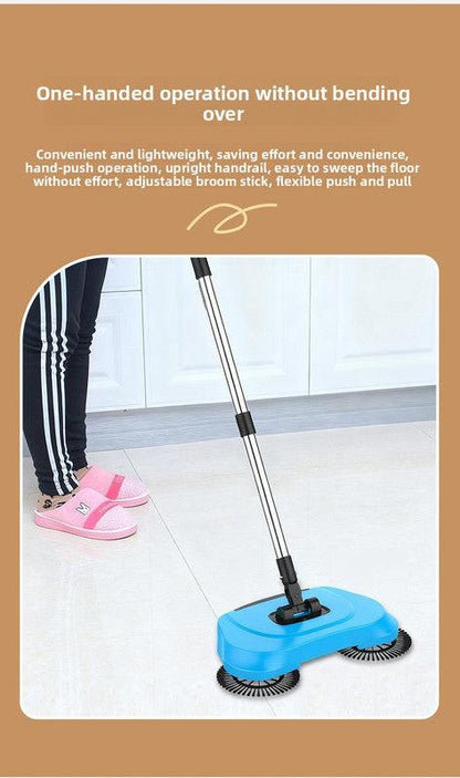 3-in-1 Hand Push Floor Sweeper - Manual Spinning Broom, Dustpan & Mop Combo - Silent Non-Electric Cleaning for Hardwood & Tiles - Vitality Red.