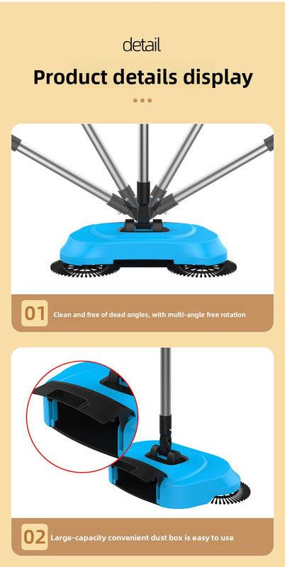 3-in-1 Hand Push Floor Sweeper - Manual Spinning Broom, Dustpan & Mop Combo - Silent Non-Electric Cleaning for Hardwood & Tiles - Vitality Red.