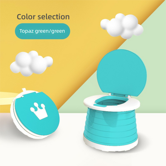 Kids Portable Travel Potty Foldable Training Toilet Seat - Green - Compact Car & Camping Emergency Commode with Backrest - 50kg Load Capacity.