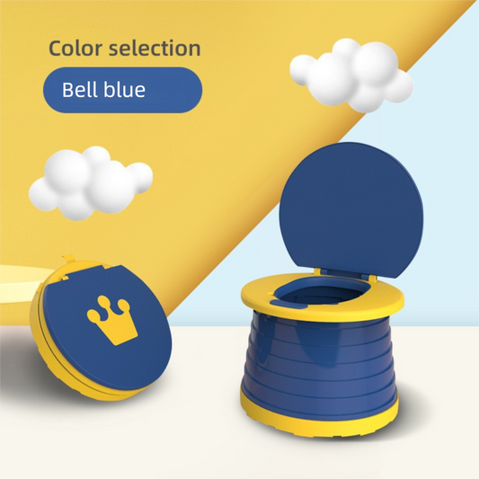 Kids Portable Travel Potty Foldable Training Toilet Seat - Blue - Compact Car & Camping Emergency Commode with Backrest - 50kg Load Capacity.