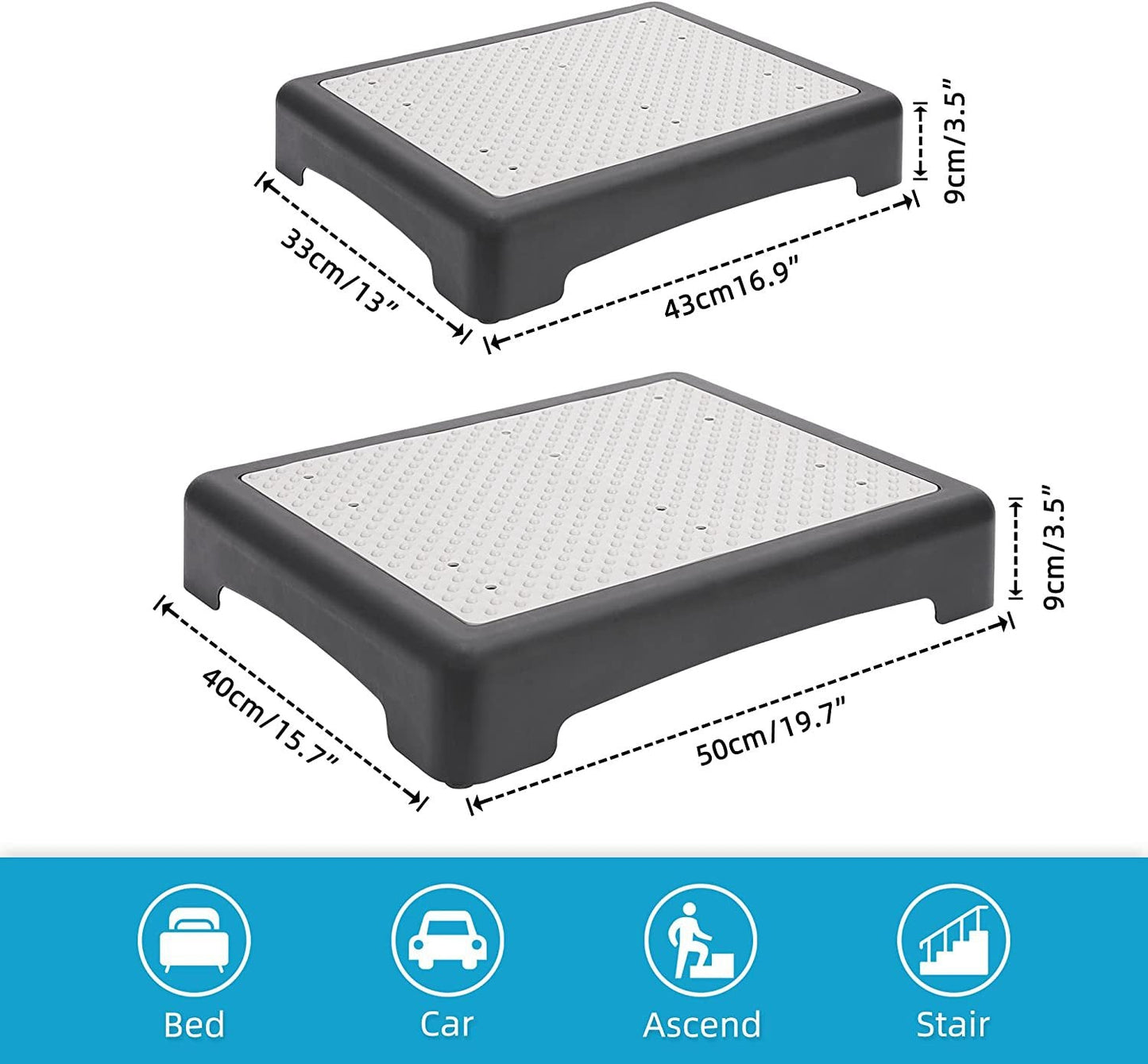 Portable Outdoor Half Step Stool Mobility Aid with Absorbent Non-Slip Grey Mat Compact 43x33cm White Base for Bath & Car