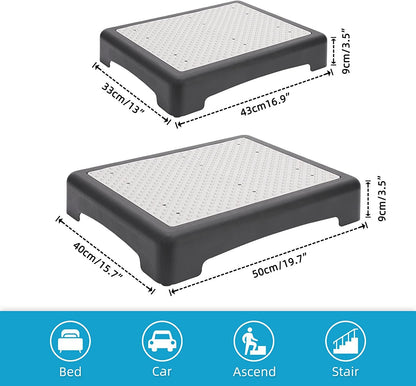 Portable Outdoor Half Step Stool Mobility Aid with Absorbent Non-Slip Grey Mat Compact 43x33cm White Base for Bath & Car