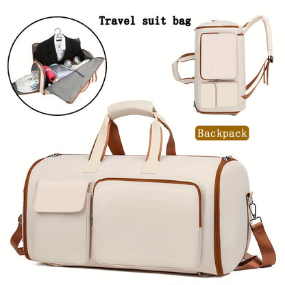 Convertible Travel Garment Bag Large Duffel Suit Carrier with Shoe Compartment & Hidden Backpack Straps Waterproof  Black
