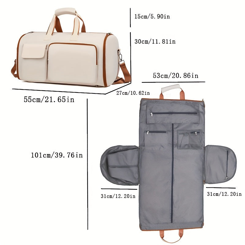 Convertible Travel Garment Bag Large Duffel Suit Carrier with Shoe Compartment & Hidden Backpack Straps Waterproof  Black