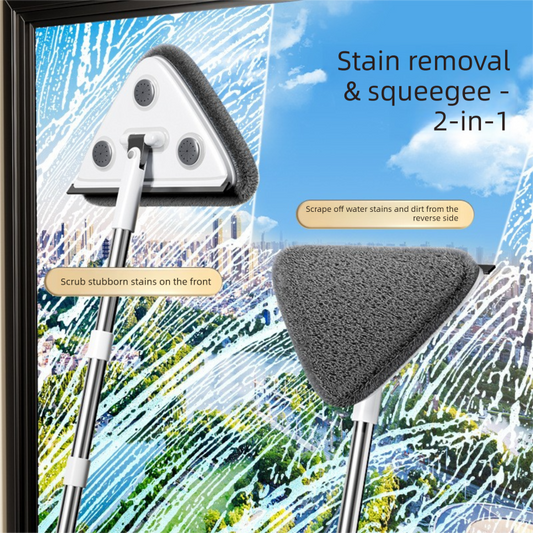 Adjustable Triangle Cleaning Mop 119cm Long Handle Window Squeegee Wall Washer Rotatable Head for Ceilings High Corners Wet Dry Use with 4 Microfibre Pads.