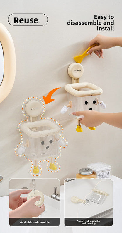 2 PCS Cute Suction Cup Bathroom Organizer Wall Mounted Toothbrush Holder No Drill Storage Caddy with Drainage Holes for Electric Toothbrush Razor Cream White