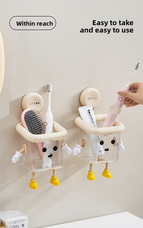 3 Pack Suction Cup Bathroom Organizer Wall Mounted Toothbrush Holder No Drill Storage Caddy with Drainage for Electric Toothbrush Razor Makeup Black & Pink