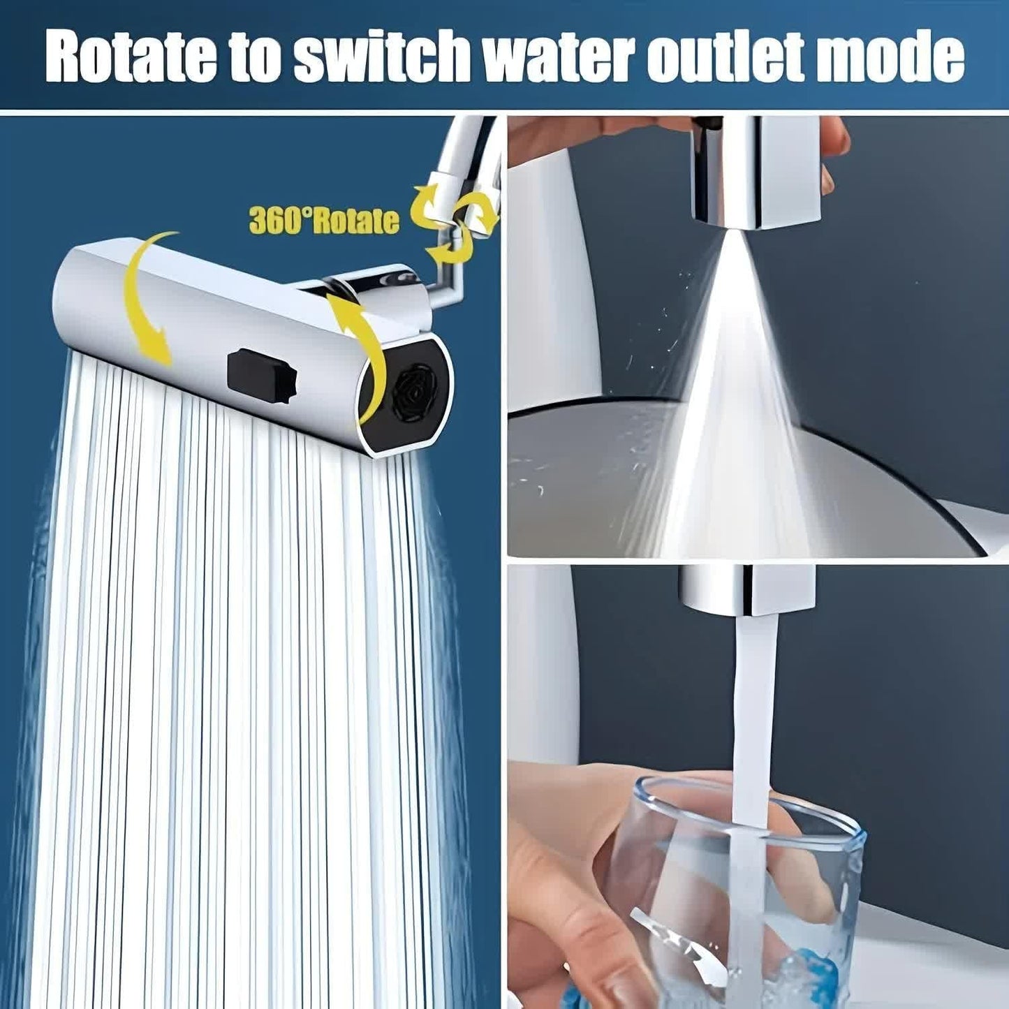 Waterfall Kitchen Tap Extender 360 Swivel Faucet Aerator Attachment 3 Spray Modes High Pressure Splash Proof Sink Nozzle with Universal Adapters Chrome Finish.