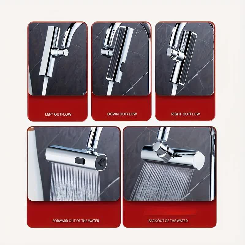 Waterfall Kitchen Tap Extender 360 Swivel Faucet Aerator Attachment 3 Spray Modes High Pressure Splash Proof Sink Nozzle with Universal Adapters Chrome Finish.