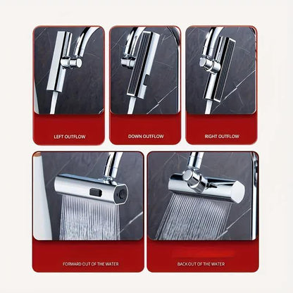 Waterfall Kitchen Tap Extender 360 Swivel Faucet Aerator Attachment 3 Spray Modes High Pressure Splash Proof Sink Nozzle with Universal Adapters Chrome Finish.