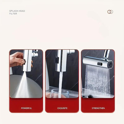 Waterfall Kitchen Tap Extender 360 Swivel Faucet Aerator Attachment 3 Spray Modes High Pressure Splash Proof Sink Nozzle with Universal Adapters Chrome Finish.