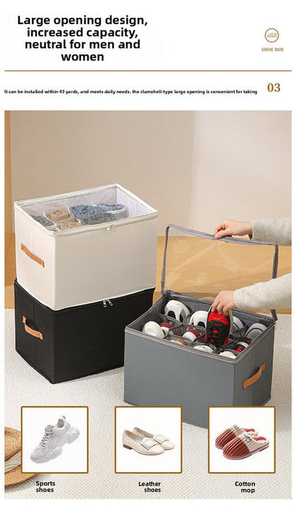 Extra Large Foldable Shoe Storage Box 16 Compartments with Side Pockets Clear Lid Wardrobe Organiser for Sneakers Socks 43cm Square Cube Coffee