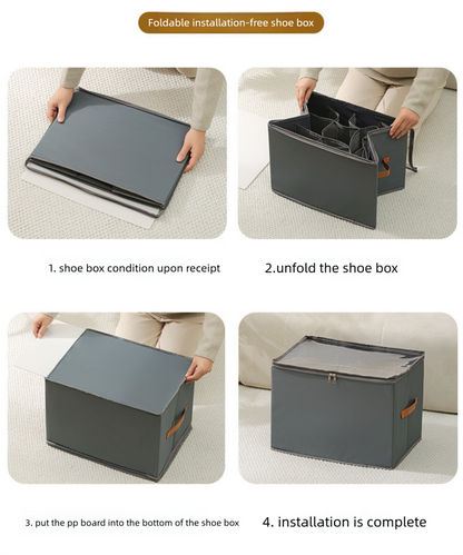 Extra Large Foldable Shoe Storage Box 16 Compartments with Side Pockets Clear Lid Wardrobe Organiser for Sneakers Socks 43cm Square Cube Coffee