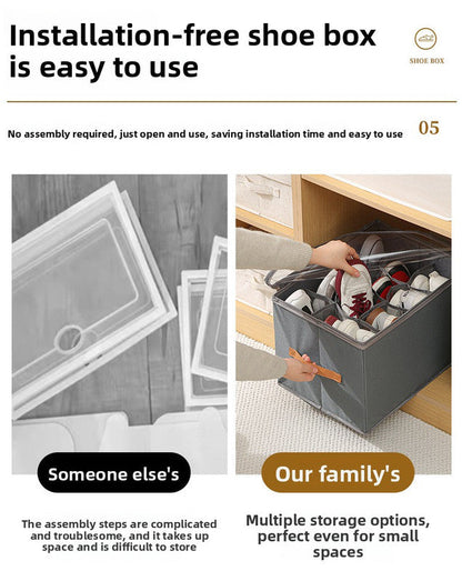 Extra Large Foldable Shoe Storage Box 16 Compartments with Side Pockets Clear Lid Wardrobe Organiser for Sneakers Socks 43cm Square Cube Coffee