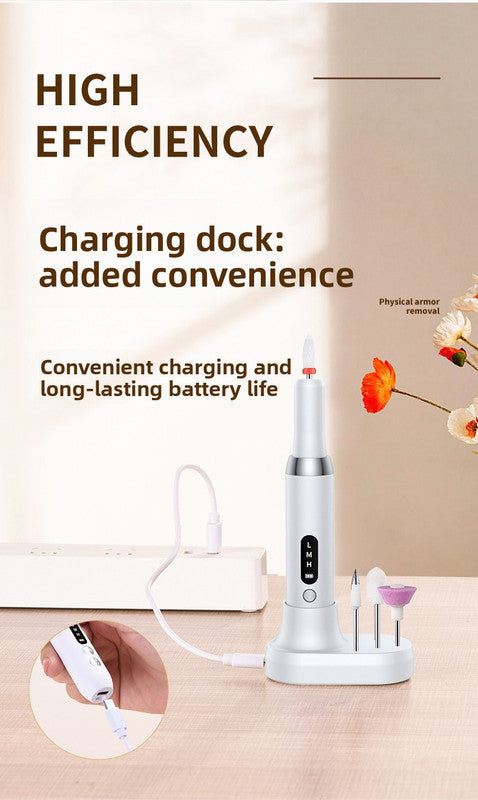 Electric Nail Drill Machine Cordless Portable E-File Kit with Charging Base LED Display 3 Speeds 15000RPM for Gel Polish Acrylic Removal Manicure Pedicure Home Khaki