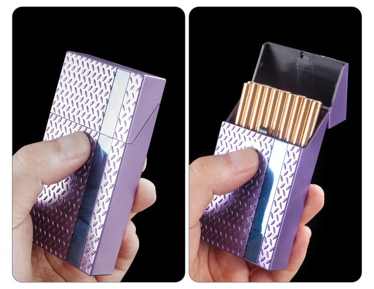 2 Pack Slim Cigarette Case Hard Shell Holder for 40 Cigarettes Durable ABS Plastic Crush Proof Box with Spring Clip Moisture Resistant Pocket Container Gold and purple