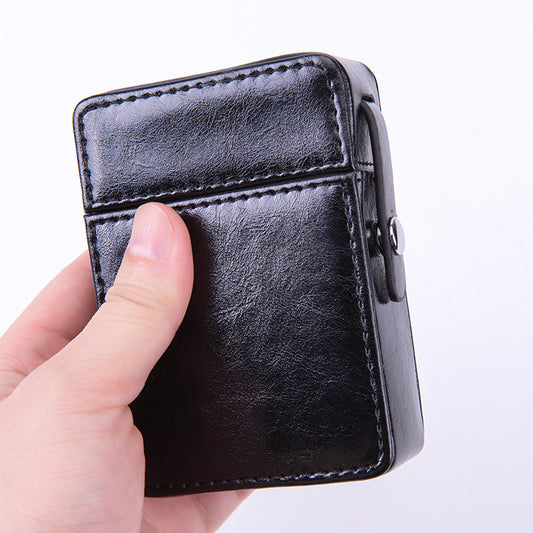 PU Leather Cigarette Case with Lighter Holder Hard Shell Storage Pouch Belt Loop Waist Bag for Standard Packs Black Gift for Men