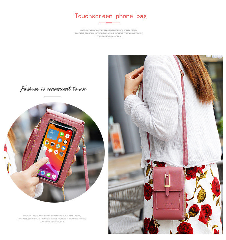 Women's Crossbody Phone Bag with Clear Touch Screen Window PU Leather Wallet Purse Multi-Pocket Shoulder Handbag Adjustable Strap Card Holder Grey