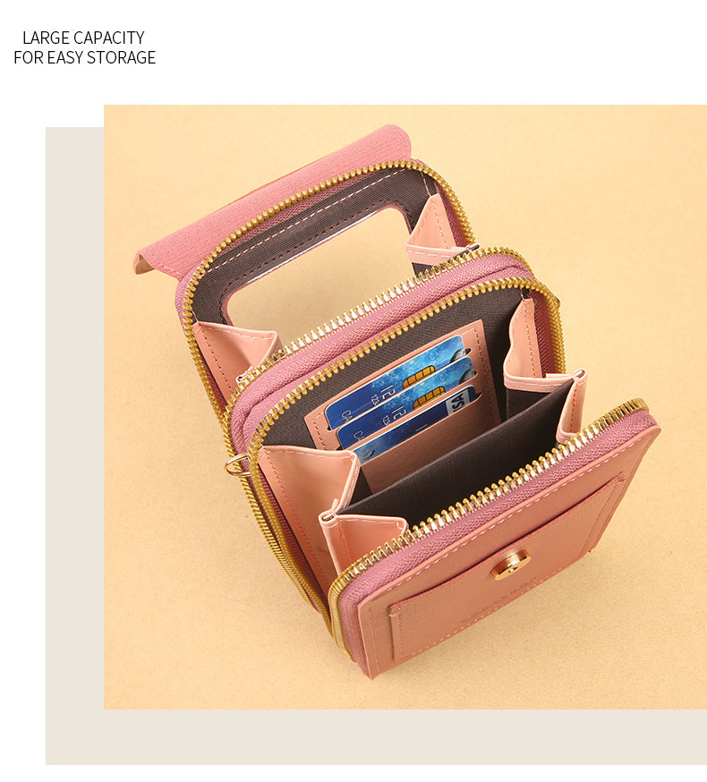 Women's Crossbody Phone Bag with Clear Touch Screen Window PU Leather Wallet Purse Multi-Pocket Shoulder Handbag Adjustable Strap Card Holder Grey