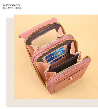Women's Crossbody Phone Bag with Clear Touch Screen Window PU Leather Wallet Purse Multi-Pocket Shoulder Handbag Adjustable Strap Card Holder Grey