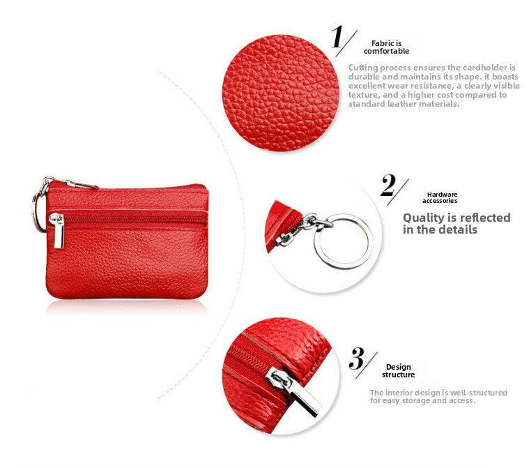 Small Coin Purse Key Ring Wallet Mini Change Pouch Dual Zipper Pocket PU Leather Portable Storage Bag Yellow