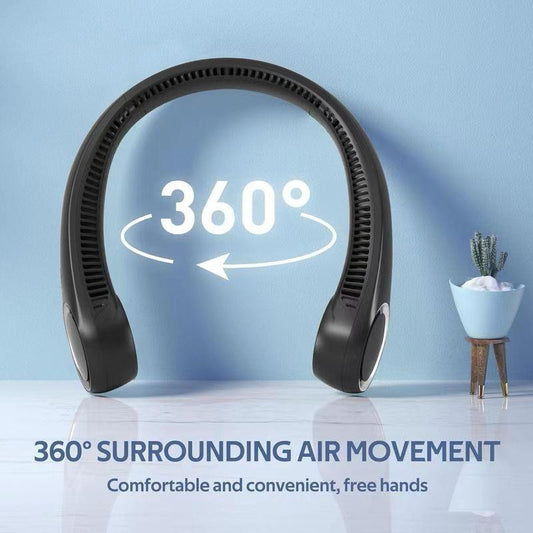 Portable Neck Fan 4000mAh Rechargeable Bladeless Personal Fan 3 Speeds Quiet Hands Free Cooling Device with 360 Airflow USB Type-C for Travel Outdoor Black.