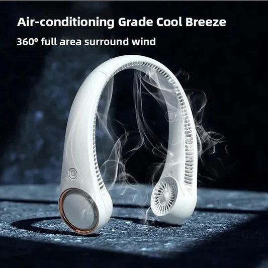 Portable Neck Fan 4000mAh Rechargeable Bladeless Personal Fan 3 Speeds Quiet Hands Free Cooling Device with 360 Airflow USB Type-C for Travel Outdoor Black.