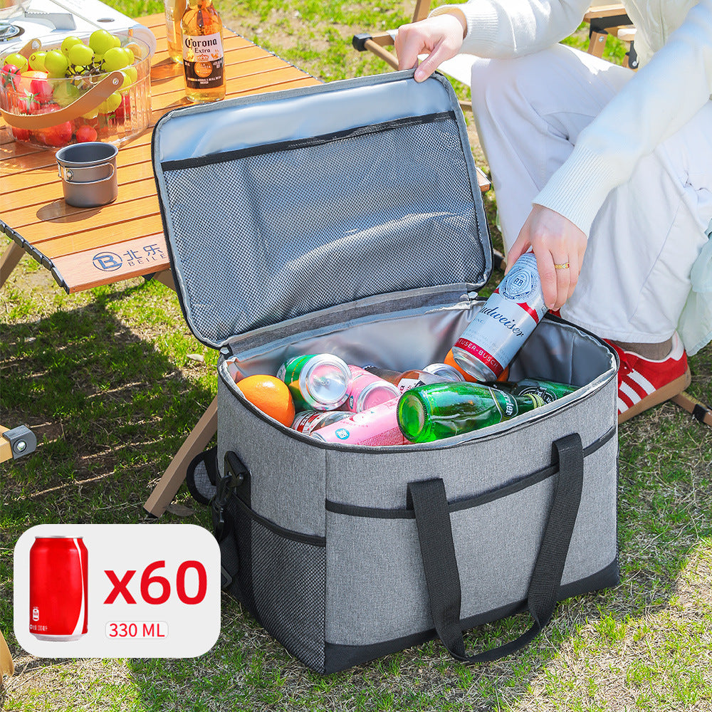 Large 35L Insulated Cooler Bag Soft Sided Leakproof Thermal Tote for Camping Beach Picnic BBQ Heavy Duty Grocery Carrier Grey.